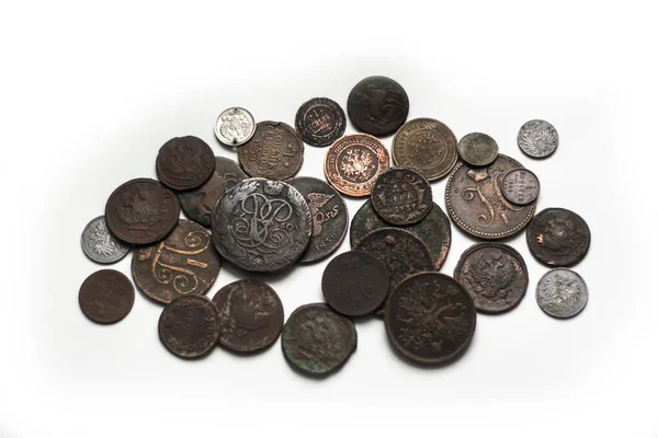 Antiguas Monedas Del Imperio Zarista Ruso Fondo Coleccionable Sobre Fondo —  Fotos de Stock