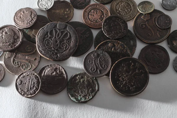 Antiguas Monedas Del Imperio Zarista Ruso Fondo Coleccionable Sobre Fondo —  Fotos de Stock