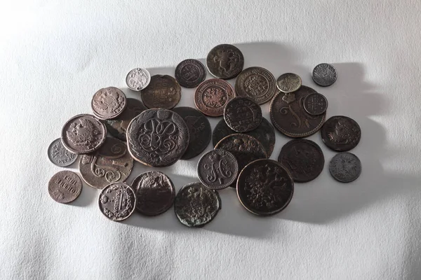 Moedas Antigas Império Czarista Russo Fundo Coletável Fundo Isolado Numismática — Fotografia de Stock