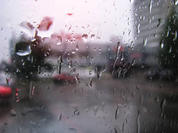 Drops Glass Overlooking Street Car Window Road Urban Theme Stock — Stock Photo, Image