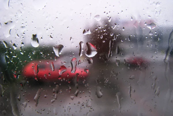 Drops Glass Overlooking Street Car Window Road Urban Theme Stock — Stock Photo, Image