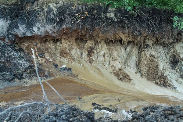 Cavou Buraco Chão Preenchido Com Água Para Nível Pântano Elemento — Fotografia de Stock