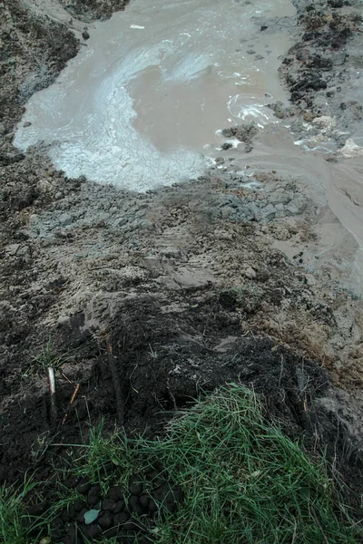 Dug Hole Ground Filled Water Level Swamp Element Destroyed Human — Stock Photo, Image
