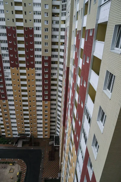 Large Construction Site Background Blue Sky Brick Panel Apartment Building — Stock Photo, Image