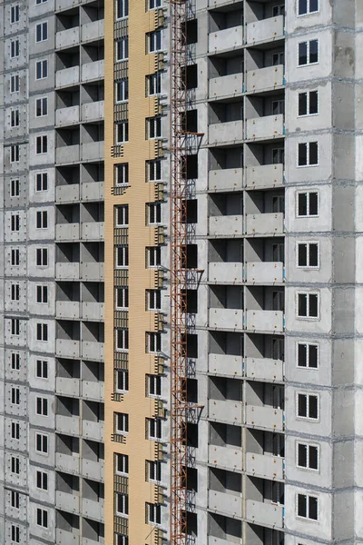 Large Construction Site Background Blue Sky Brick Panel Apartment Building — Stock Photo, Image