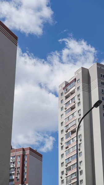 Large Construction Site Background Blue Sky Brick Panel Apartment Building — Stock Photo, Image