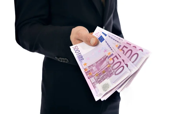 Affärsman Innehav Pengar Euro Eur — Stockfoto