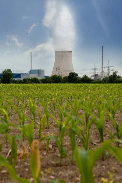 Centrale Nucleare Isar Dietro Campo Grano Baviera Germania — Foto Stock