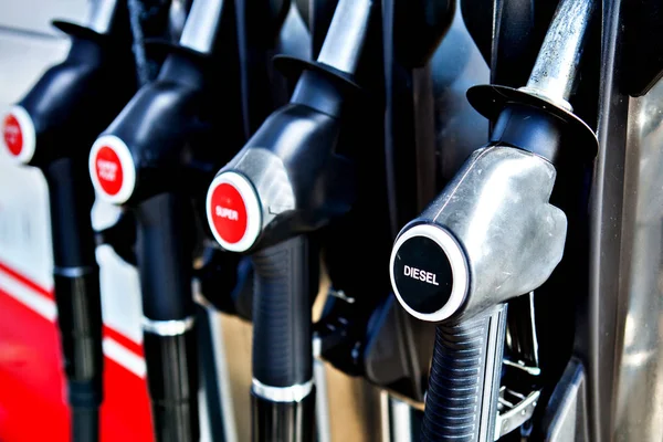 Diesel Fuel Pumps Petrol Station German Text — Stock Photo, Image