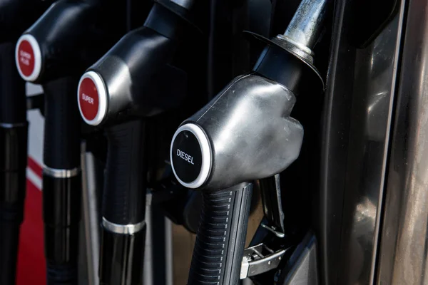 Diesel Fuel Pumps Petrol Station German Text — Stock Photo, Image