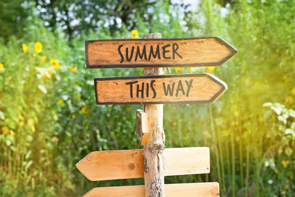 Hölzernes Hinweisschild Mit Text Sommer — Stockfoto