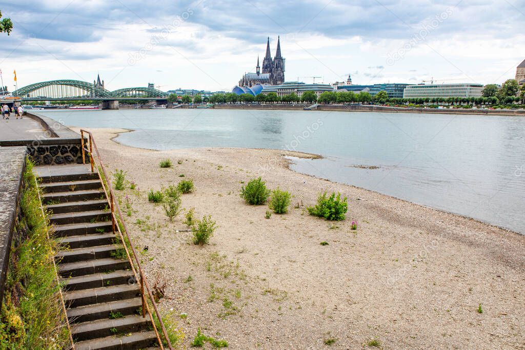 Cologne, Germany. Aerial view of the cathedral in Cologne and the Hohenzollern bridge across the Rhine.