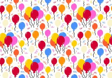 Geçmişe dönük çizgi film tarzında kusursuz doğum günü şablonu. Renkli konfeti ve balonlu parti dekoru. Partiler, hediyeler, selamlar, mutlu tatil kartları. Doğum günü ve parti dekorasyonu için duvar afişi, parti kağıdı, ambalaj, seçim.