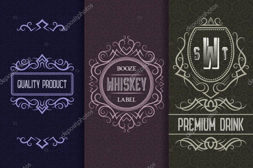 Beverage packaging design. Set of alcohol drink bottles labels.