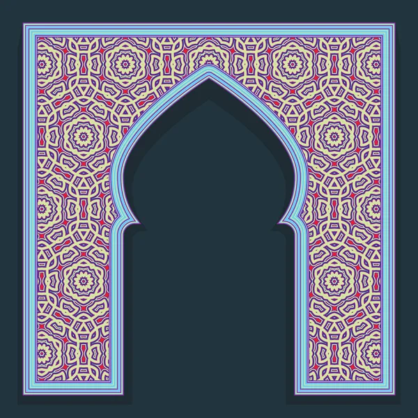 Patterned arched frame in oriental traditional style. Colorful ornament for greeting card design. — Stock Vector