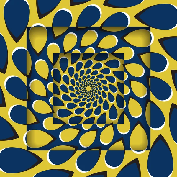 円形スパイラル パターンを持つ正方形のフレームを移動します 目の錯覚の背景 — ストックベクタ
