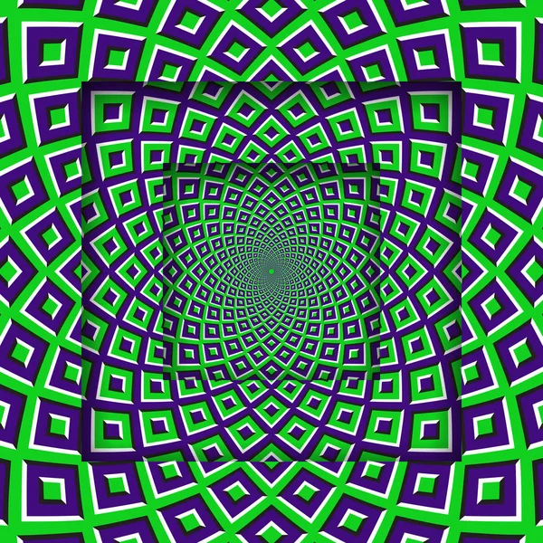 Bir hareket ile soyut kare kare yeşil mor desen. Optik illüzyon arka plan.