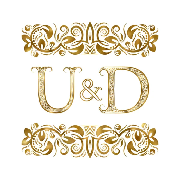 老式的缩写标志符号 这些字母被观赏元素所包围 婚礼或商业伙伴在皇家风格的字母组合 — 图库矢量图片