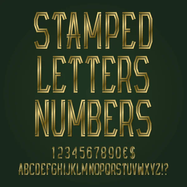 Gestempelte Goldene Buchstaben Zahlen Dollar Und Eurozeichen Ausrufezeichen Und Fragezeichen — Stockvektor