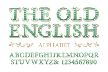 Vintage tarzı numaraları ile eski İngilizce alfabesi.