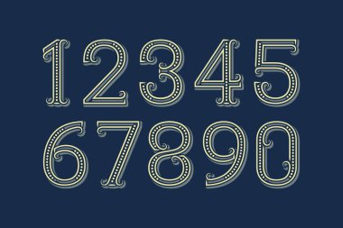 Fancy vector numbers in patterned retro style. clipart