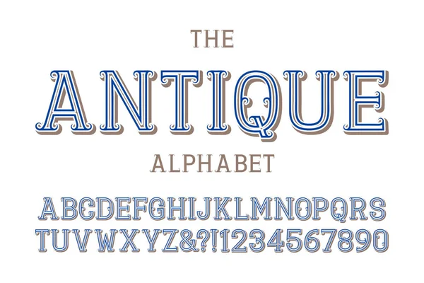 Alphabet Antique Avec Chiffres Dans Style Volumétrique Vintage — Image vectorielle