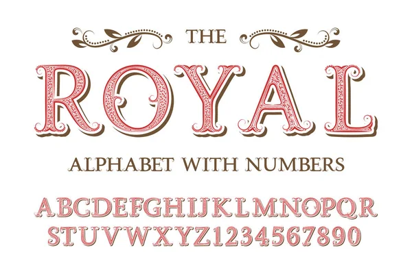 Alphabet Royal Avec Chiffres Dans Vieux Style Vintage Anglais — Image vectorielle