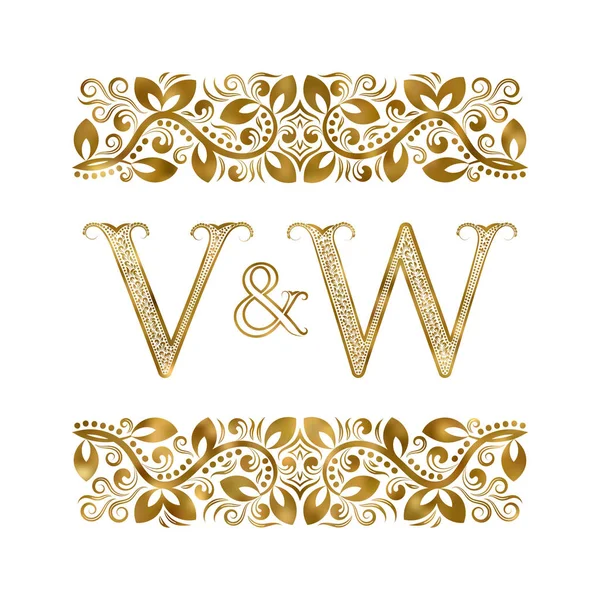 V und w Vintage-Initialen Logo-Symbol. die Buchstaben sind von ornamentalen Elementen umgeben. Monogramm von Hochzeits- oder Geschäftspartnern im königlichen Stil. — Stockvektor