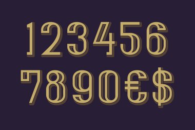 Artdeco tarzı dolar ve euro sembolleri vektör sayılarla.