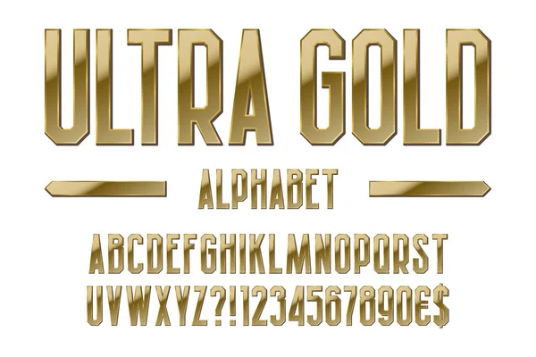 Ультра Золотой Алфавит Золотые Буквы Цифры Валютные Знаки Доллара Евро — стоковый вектор