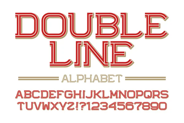 Alphabet Double Ligne Avec Chiffres Dans Style Rétro — Image vectorielle