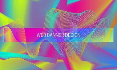Vektör canlı gradyan arka planı renkli Guillochlu dalga ile. Web afiş zemin oluşturma şablonu.
