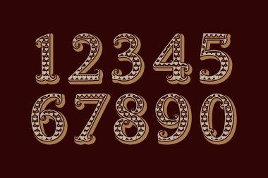 Eski İngiliz tarzında vintage rakamlarla kalp desenli.