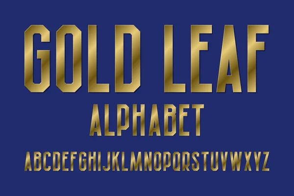 Gold leaf alphabet. High letters retro font. Isolated english alphabet.