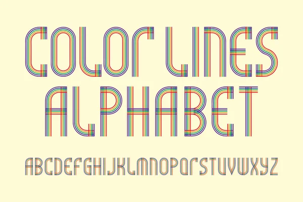 Color Lines Alfabet Stijlvolle Retro Lettertype Geïsoleerde Engelse Alfabet — Stockvector