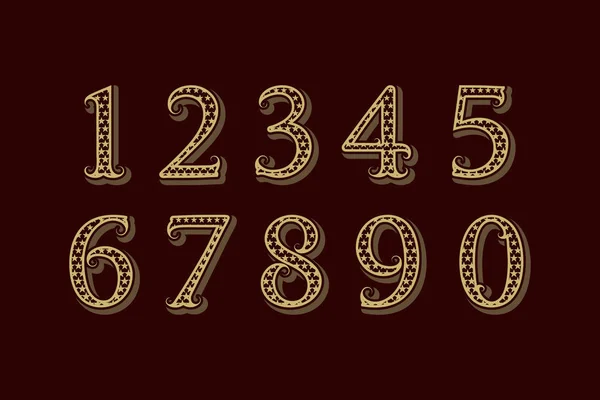 Starry Patterned Vintage Numbers Old English Style — Stock Vector