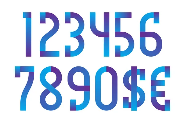 Numéros Violet Bleu Avec Des Symboles Dollar Euro Dans Style — Image vectorielle
