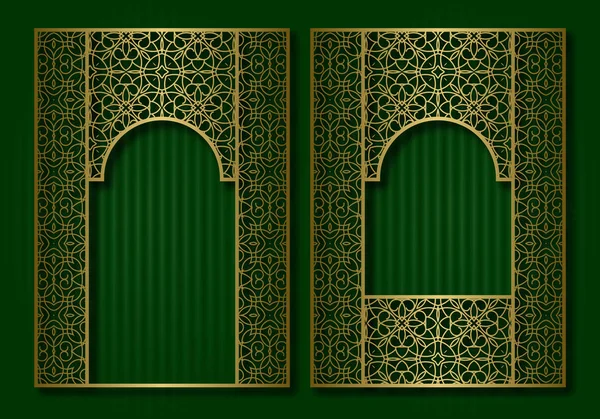 Obruby Podobě Orientální Dveře Okna Brožury Knihy Nebo Blahopřání Zlaté — Stockový vektor