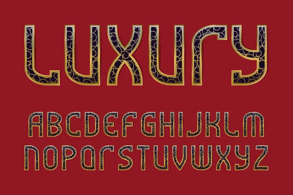 Πολυτελή Μοτίβο Αλφάβητο Χρυσό Κόσμημα Μαύρα Γράμματα Vintage Γραμματοσειρά Απομονωμένη — Διανυσματικό Αρχείο