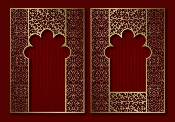 Obruby Podobě Orientální Dveře Okna Brožury Knihy Nebo Blahopřání Zlaté — Stockový vektor