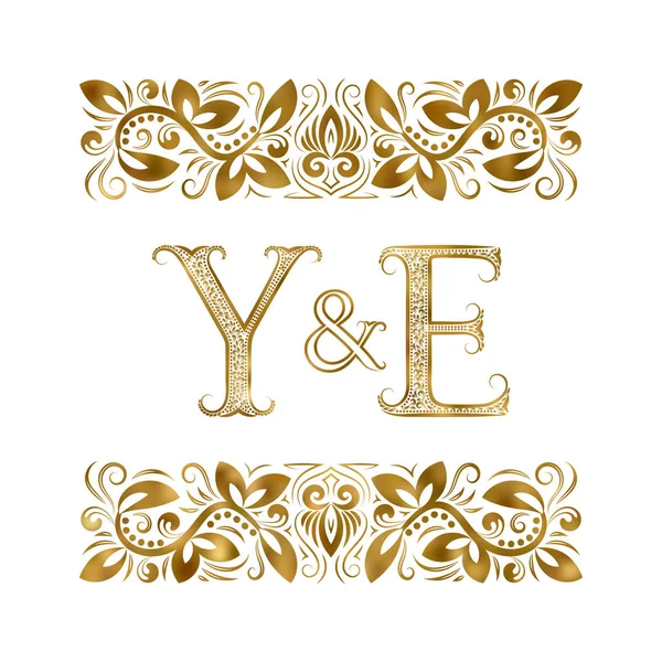 Iniciales Logotipo Vintage Las Letras Rodeadas Elementos Ornamentales Boda Socios — Vector de stock