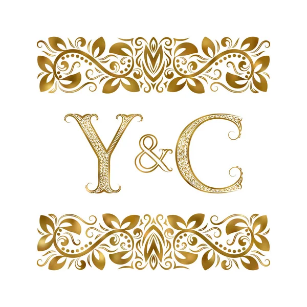 Y και Γ τα αρχικά vintage λογότυπο. Τα γράμματα που περιβάλλεται από διακοσμητικά στοιχεία. Γάμο ή επαγγελματίες συνεργάτες μονόγραμμα στο μπαρακι. — Διανυσματικό Αρχείο