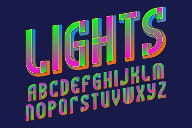 Işıklar alfabe. Parlak canlı yazı tipi. İzole İngilizce alfabe.