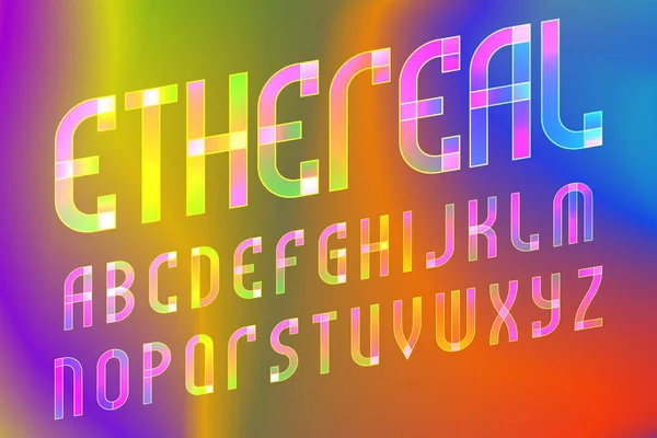 空灵字母字母表 倾斜半透明字体 彩虹背景下的独立英语字母表 — 图库矢量图片