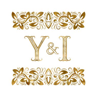 Y ve adının baş harfleri vintage logo. Dekoratif-süsleme elementler tarafından çevrili harfler. Düğün ya da iş ortakları monogram kraliyet tarzı.