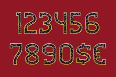 Dolar ve euro para birimi işaretiyle desenli lüks altın numaraları.