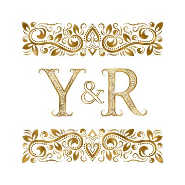 Y ve R harfleri vintage logo. Dekoratif-süsleme elementler tarafından çevrili harfler. Düğün ya da iş ortakları monogram kraliyet tarzı.