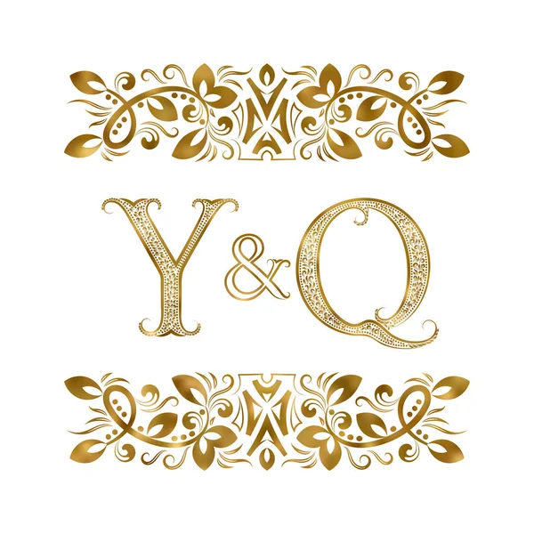 Initials Vintage Logo Letters Surrounded Ornamental Elements Wedding Business Partners — Stock Vector