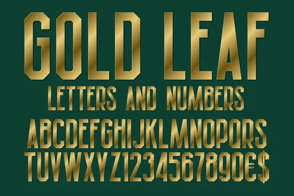 Blattgold Schrift Von Buchstaben Zahlen Mit Währungszeichen Von Dollar Und — Stockvektor
