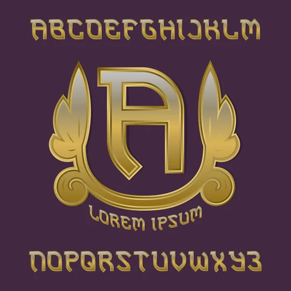 Arany Monogrammal Sablon Császári Babérkoszorút Gaming Stilizált Ábécé — Stock Vector